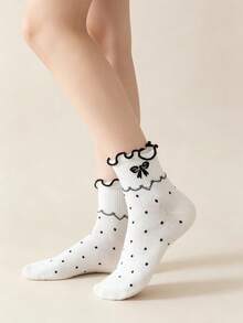 6 pares de calcetines de tobillo con adorno de encaje, estilo princesa de corte bajo con rayas, cereza, unicolor, calcetines con dobladillo con volantes para mujer, nuevos para primavera/verano - Multicolor - Ver 3