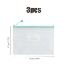 3pcs Hanging File Folders, Wall-Mounted Document Organizer, File Storage, Office & Study Stationery, Portable Waterproof Mesh File Bags, Transparent Mesh Zipper File Bags With Label Slots, Colorful Hanging Stationery Organizer - Multicolor - View 9