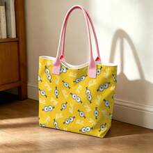 Miniso Minions Bello All-Over Print Canvas Tote Bag, Bright Yellow Shoulder Bag For Daily Use - Pink - View 7