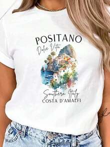 Camisetas Divertidas 100% Algodón, Camiseta Positano, Camiseta Positano Italia, Camiseta Softstyle, Camiseta Viaje a Italia, Linda Camiseta Positano, Camiseta de Cuello Redondo Positano, Positano  de Amalfi - Blanco - Ver 7