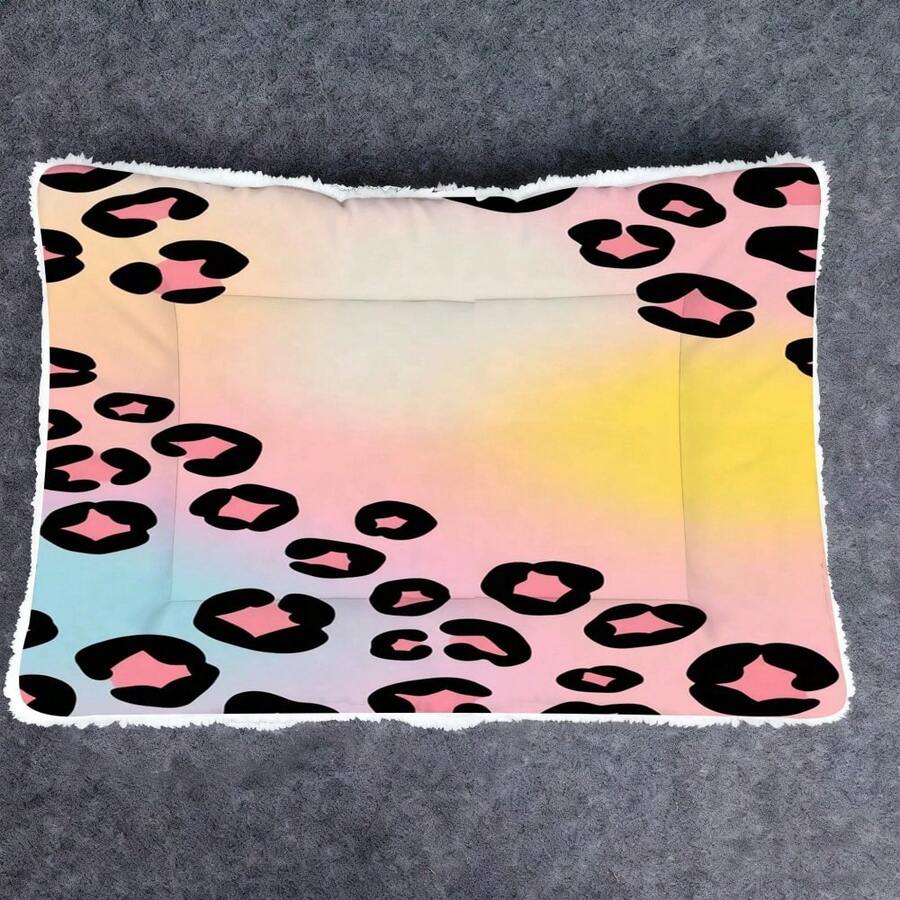 1 pieza Cama suave para mascotas, Patrón reversible de degradado de leopardo, Esterilla lavable para jaula de perro apta para perros pequeños/medianos/grandes, Cojín de cama para gatos, Utilizable en todas las estaciones - Multicolor - Ver 1
