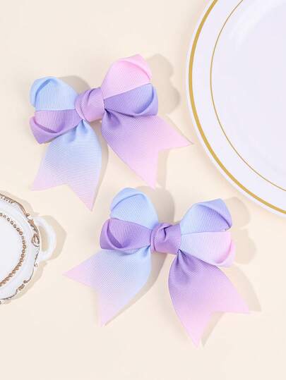 2pcs Gradient Bow Hair Clips, Grosgrain Ribbon Alligator Clips Hair Bows, Fashion Blue Purple Hair Barrettes, Cute Y2k Hair Accessoeies For Girls Teacher Gift Beach Vacation Summer Daily