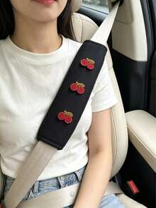 水钻樱桃图案汽车安全带肩垫，通用四季安全带保护套，珍珠爱心装饰，适用于汽车内饰 - A - 查看 4