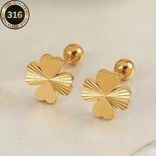Bộ 2 bông tai hình trái tim đính cỏ bốn lá mạ vàng 18K bằng thép không gỉ - Kiểu dáng thời trang và thanh lịch - Thích hợp cho phụ nữ đeo hàng ngày, dự tiệc, đám cưới, ngày lễ và làm quà tặng. - 1 Cặp - Xem 9