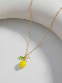 1pc Refreshing Lemon Flower Pendant Necklace, Suitable For Daily Wear, Vibrant - Multicolor - View 5