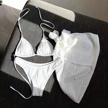 Novedad Conjunto de baño de 3 piezas - Bikini sin espalda con cordones ajustables - blanco puro - Ver 12