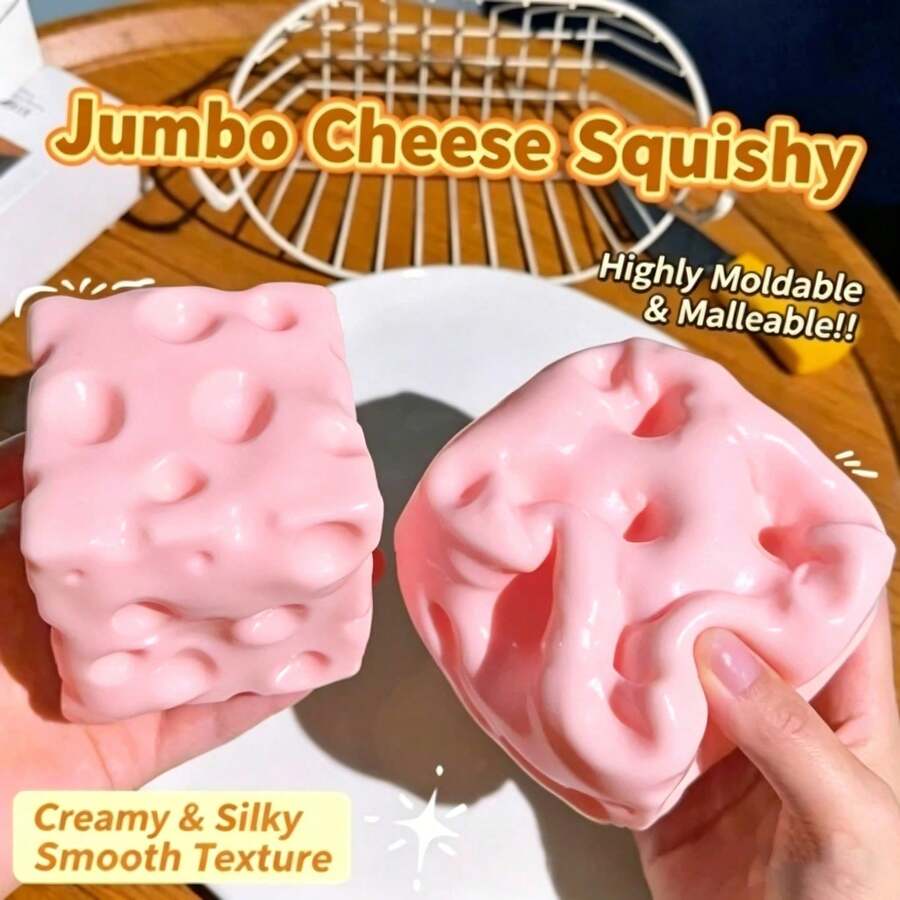 1pc Big Cheese Quishy,Squi-Shy Cheese Sugar Cube Squ-Ishy Sensory Toy, Slow-Rebound Shapeable Squeeze Ball Sensory Fidget Toy Relieves Stress FoAdults Desk - 粉色 - 查看 1