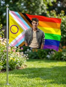 1 pieza Bandera del Orgullo con foto personalizada, Bandera del Arcoíris personalizada con tu foto para el Mes del Orgullo, Bandera del Orgullo personalizable para desfiles y fiestas, regalo perfecto para eventos, fiestas y decoración del hogar - Multicolor - Ver 5