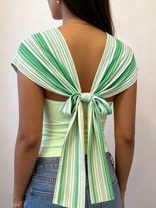Y2K Women's 2-In-1 Solid Color Convertible Crop Top, Halter  Off Shoulder Back Tie Ruched Self-Cultivation Top For Club Party - Green - View 3