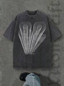 Camiseta casual vintage cómoda y lavada para mujer, camiseta de manga corta con cuello redondo,% algodón lavado y versátil para hombre, adecuada para uso diario y atuendos de, estilo unisex. - Negro - Ver 6