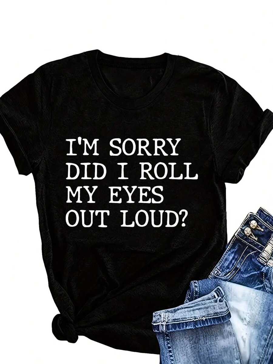 Talla Grande, 2024, Camiseta de Moda Europea y Americana para Mujer, Cuello Redondo, Manga Corta, Corte Holgado Casual, Camiseta Básica - Negro - Ver 1