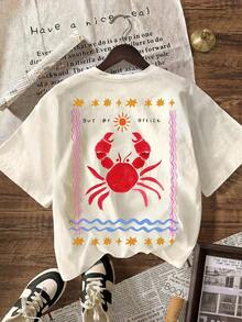 Camiseta gráfica de cangrejo "Fuera de la oficina", vacaciones de verano en la playa para tallas grandes casual - Albaricoque - Ver 3