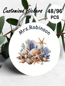 Personalized Custom Name Sticker, Custom Sea Life Round Stickers, Personalizable Starfish Shell Text Content, Featuring A Cheerful Star Design, Appropriate For Praise Notes, DIY Gift, Handmade Craft, Handwritten Style, Wedding Sticker, Gift Tag. Gift Embellishments, Diary Ornamentation, Etc. - Multicolor - View 1
