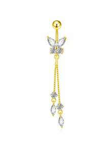 1pc Fashionable Luxury Elegant Retro High-End Exquisite Multi-Purpose Resort Style Shiny Butterfly Minimalist Navel Ring Jewelry - Gold 4 - View 1