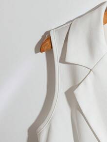 Elegante y casual conjunto de chaleco sin mangas y pantalones cortos, de corte ajustado, conjunto de dos piezas blanco de alta calidad, adecuado para ir al trabajo todos los días. - Blanco - Ver 4