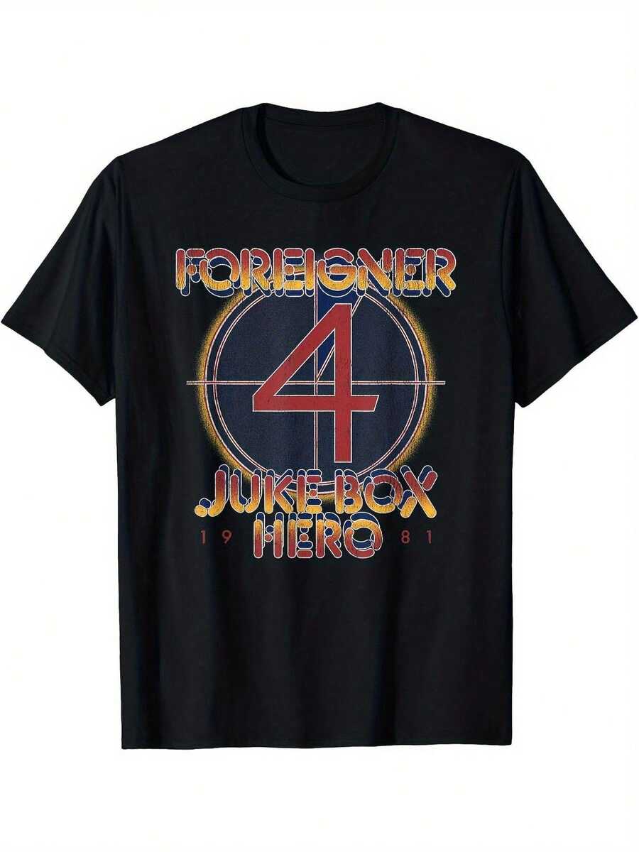 Camiseta de hombre, camiseta con estampado de héroe de jukebox, estilo bohemio, negra, de manga corta y cuello redondo, estampado vibrante, adecuada para uso casual en todas las estaciones, ideal para actividades al aire libre, regalo para fans de la música, diseño de música vintage, tela no elástica, ajuste cómodo, camisa casual para mujer, adecuada para uso diario en casa, trabajo y fiestas. - Negro - Ver 1