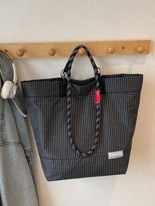Tas Tangan Kotak-kotak Blok Warna Sederhana dan Modis, Tas Bahu Multifungsi Kapasitas Besar dengan Banyak Kantong yang Dapat Dipersonalisasi, Tas Tote Wanita Klasik Retro Populer dengan Estetika Tinggi, Cocok untuk Perjalanan Sehari-hari, Belanja, dll. - MultiWarna - View 8