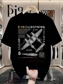 Camiseta Gráfica Vintage para Hombre con Diseño de Aviones de Combate P-38 Lightning & Spitfire - Camiseta Negra con Temática de Pilotos, Camiseta de Tejido de Punto para Todas las Temporadas para Entusiastas de la Aviación y Amantes de la Historia - Ropa Casual de Cuello Redondo, Camisetas Vintage, Moda Histórica, Ropa Casual Duradera, Atuendo Diario, Diseño Retro, Ajuste Cómodo, Camiseta Estampada, para Entusiastas Militares - Negro - Ver 6