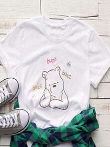 Camiseta mujer lindo estampado de tigro top de moda camiseta mujer camiseta casual estética Winnies thes Poohs ropa Katong Harajuku - Blanco - Ver 6