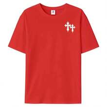 Camiseta gráfica FEEGO para chicos y adolescentes con tela ligera y transpirable para un uso casual cómodo en verano y un estilo urbano diario, perfecta para actividades al aire libre, camiseta divertida, camiseta de moda, camiseta de fe cristiana, camiseta de anime , estilo urbano oversize. - Rojo - Ver 4
