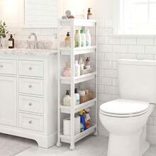 GOFLAME Space-Saving 5-Tier Utility Organizer Slim Rolling Storage Cart Plastic Storage Trolley For Bathroom Kitchen - White - View 1
