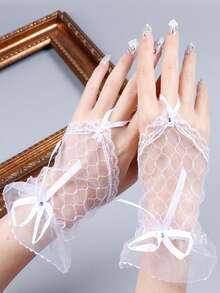 1 đôi găng tay lưới trắng gợi cảm ngọt ngào dành cho cô dâu, găng tay ren mỏng màu đen kiểu Lolita cho đám cưới, lễ hội, tiệc tùng. - Cung không ngón - Xem 7