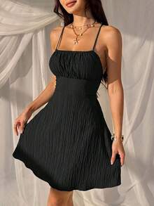 Vestido exclusivo sin espalda tejido en verde para mujeres - Negro - Ver 4