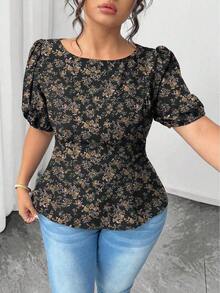 Blusa casual de manga corta con lazo y espalda abierta, unicolor, para mujer talla grande, verano - Multicolor 5 - Ver 4
