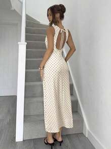 Vestido de verano con espalda abierta, tirantes y estampado de lunares sexy para mujeres - Albaricoque - Ver 2