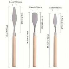 3pcs Art Supplies Oil Painting Scraper Student Gouache Acrylic Paint Spatula Stainless Steel Palette Knife Wooden Handle Scraper - Sets - View 2