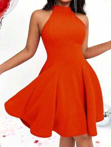 Vestido sin mangas con cuello halter para ropa de Año Nuevo - Naranja - Ver 6