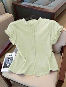 casual de mujer de unicolor y manga corta, para verano - verde menta - Ver 1