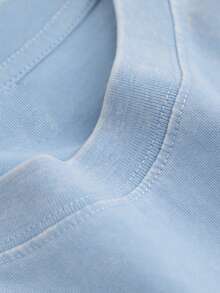 Vintage Washed Cotton Loose-Fit T-Shirt, Cute  Face And Heart Print, Women's Casual Street Style Short-Sleeve Top, Wrinkle-Resistant Washed Cotton T-Shirt - 淺藍 - 查看 3