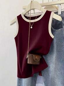 Top de camisola roja con ribetes contrastantes para mujer - Burdeos - Ver 6