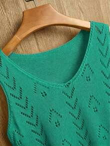 Ropa de punto casual de mujer de cuello en V sin mangas - Verde - Ver 4