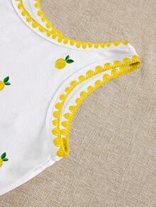 Camiseta de tirantes con cuello redondo, estampado de flores de cerezo y recorte de concha para mujer - Blanco - Ver 5