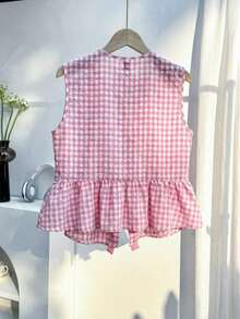 Camisa de mujer tejida a cuadros rosas con raíz de loto - Rosa vieja - Ver 2