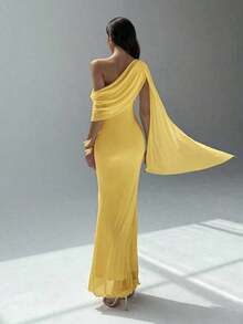 Vestido asimétrico de hombro de unicolor elegante para mujer - Amarillo claro - Ver 2