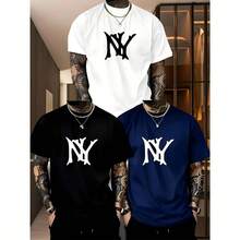Camiseta gráfica de verano con estampado gótico vintage de letras NY, camiseta unisex casual de cuello redondo y manga corta para uso diario y streetwear - Blanco-1 pieza (camiseta) - Ver 10