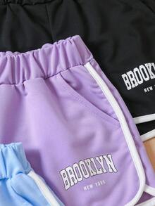 3pcs/Set Tween Girl Summer: Macaroon Color Shorts, For Outdoor, Spring/Summer, Elastic, Regular Fit, Polyester Blend, Outdoor Gift - Multicolor - View 7
