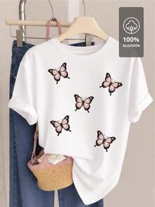 Camiseta Estampada Edición Rosa Mariposa| 100% - [Blanco] - Ver 2