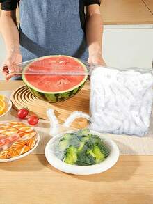 400个可重复使用的弹力硅胶食品盖,可膨胀食品保鲜袋,厨房碗锅盖,水果蔬菜保鲜工具 - 透明色 - 查看 4