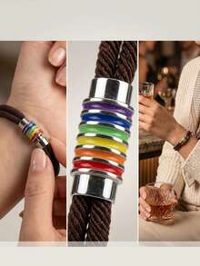 1pc Retro Woven Bracelet, Unisex Handmade Colorful Rope Magnetic Clasp Bracelet, Friendship Gift, Couple Accessory, Suitable For Proud Event And Daily Outfit - Rainbow Bracelet - View 7