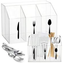 Chunful - Contenedor organizador de almacenamiento de cubiertos de acrílico para cubiertos cubiertos cuchara tenedor cuchillo para gabinetes interiores exteriores hogar comedor 10.43 x 6.54 - Transparente - Ver 8