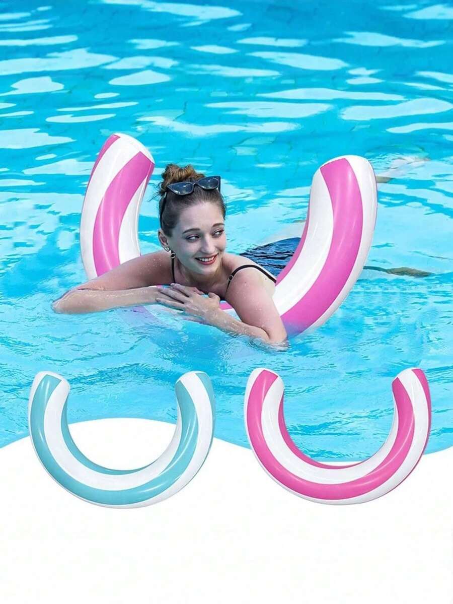 1 pieza Flotador de piscina inflable con forma de U, flotador de piscina inflable de PVC grueso a rayas, para fiesta en la piscina, diversión en la playa - Multicolor - Ver 1