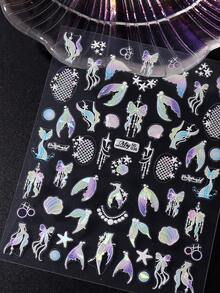 2入組 浮雕美甲貼紙 彩色魚尾蝴蝶結貝殼海星設計 滑動式夏季美甲貼花 DIY 凝膠美甲藝術裝飾美甲用品 - 彩色 - 查看 5