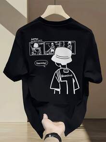 Camiseta de Verano de Manga Corta 100% Algodón para Hombre y Mujer, Versátil, Fresca y Estampada - Negro - Ver 8