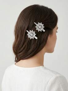 2pcs Crystal Flower Hair Clips, Sparkling Rhinestone Hair Clips Suitable For Weddings, Daily Wear, Elegant Crystal Flower Hair Clips, Crystal Hair Accessories Suitable For Brides, Galas And Parties - Silver - View 4