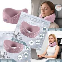 Shining Rhinestone Neck Pillow For Traveling, Memory Foam Bling Diamond Travel Neck Pillow For Airplane Travel Pillow For Flight Headrest Sleep, Portable Plane Accessories - Beige - View 1