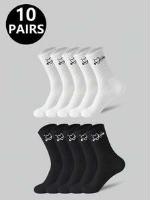 1/5/10/20 paires de chaussettes mi-mollet minimalistes unisexes, design simple noir et blanc, convenant aux sports et à toutes les saisons - Multicolore - Voir 21